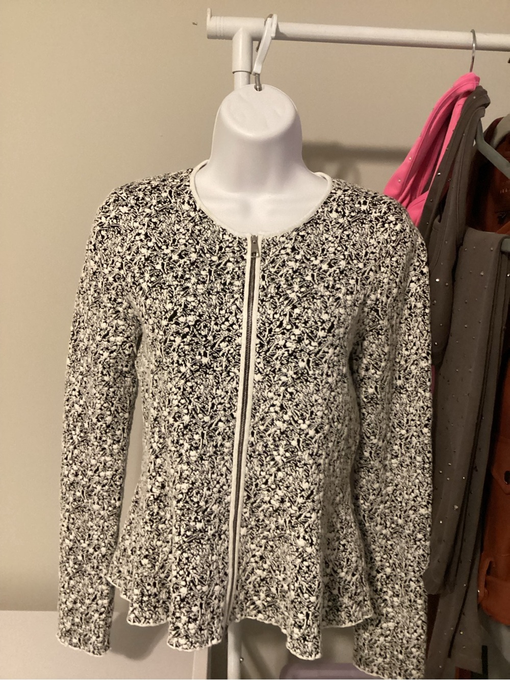 Boss Black & White Textured Zip Peplum Jacket